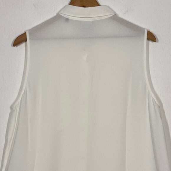 Cabi Button Up Blouse Top Wmns L White Collared Pocket Pleated Hem Old Money NWT - Picture 5 of 8
